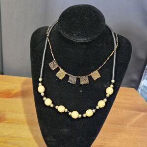 2 Vintage Wood & Beaded Necklaces Costume Fashion Jewelry, Boho 80s 90s